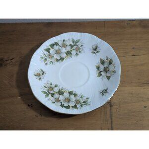 Queen's Staffordshire Dogwood Fine Bone China Saucer England Gold Trim Vintage